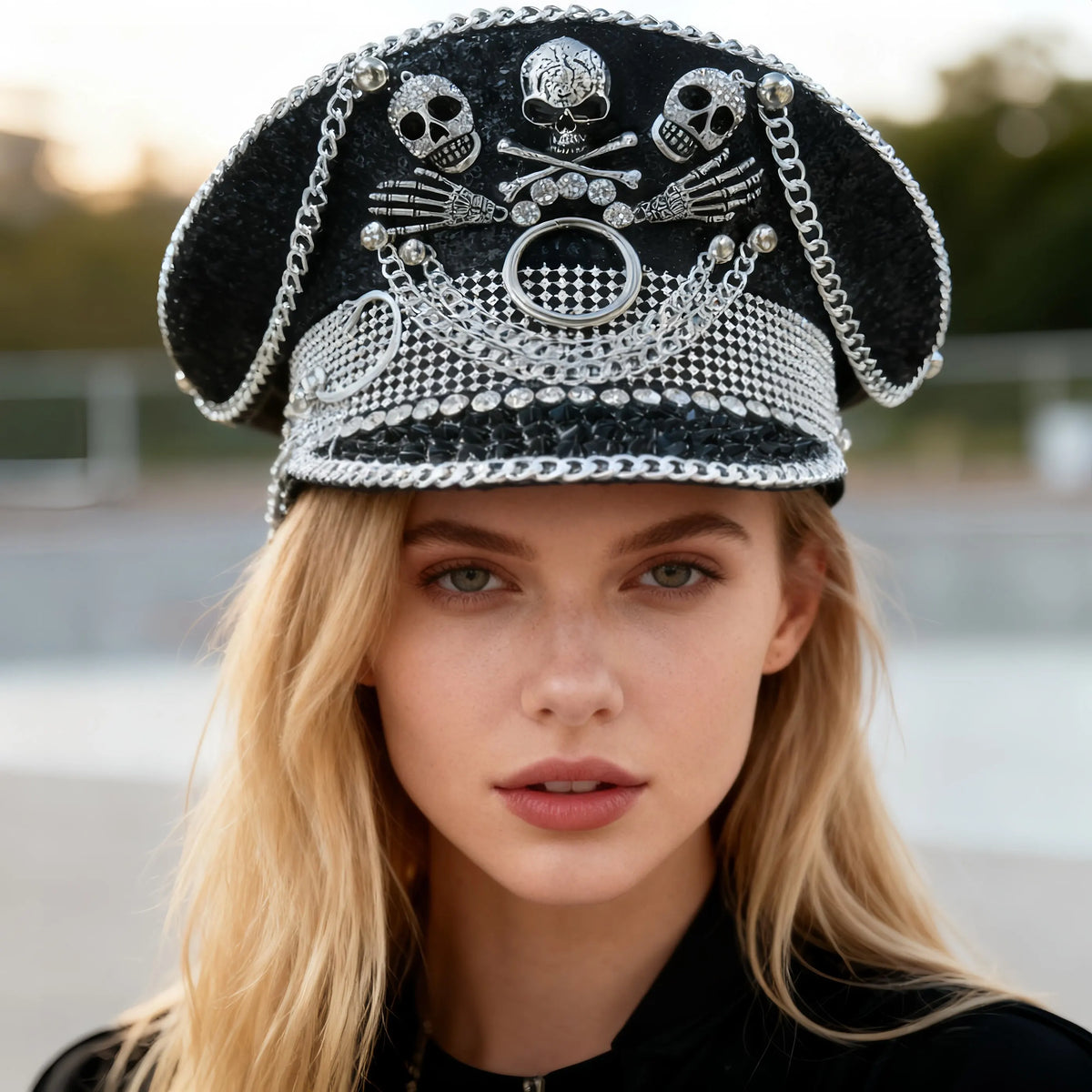 Luxury Festival Rhinestone Captain Hat Military Cap Sergeant Hat Hen Do Hat Mucis Festival Steampunk Caps Fashion Masquerade