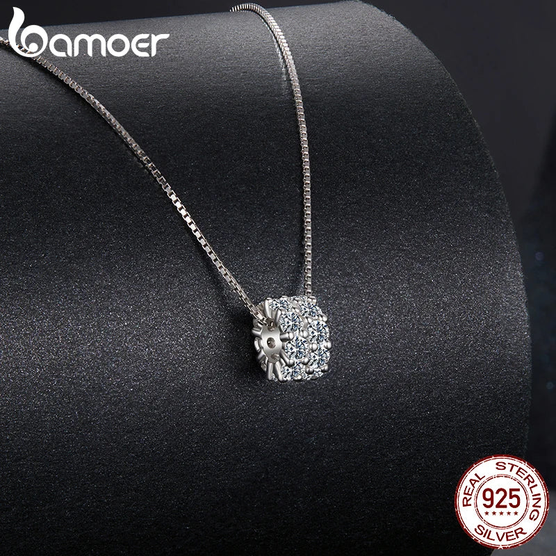 BAMOER Moissanite Ring Hoop Necklace Full Enternity Pendant D Color Lab Diamond for Women 925 Sterling Silver Wedding Jewelry