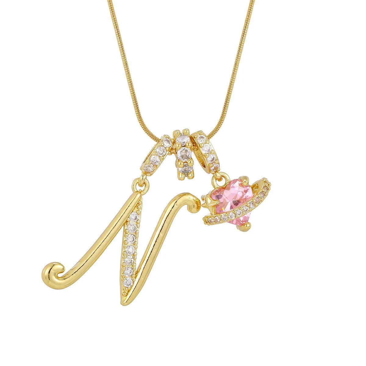 Fashion Letter Necklace Pink for Women  Zircon Heart Pendant Suitable for Personalized Stainless Steel Luxury Jewelry for Girls