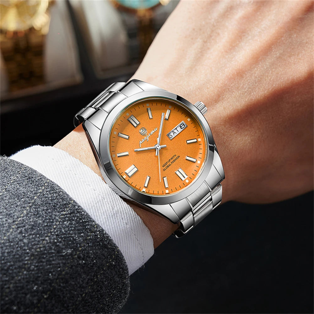 PAAZOMU Men's Analog Quartz Watch with Day Date Stainless Steel Band Waterproof Fashion Wristwatch for Men