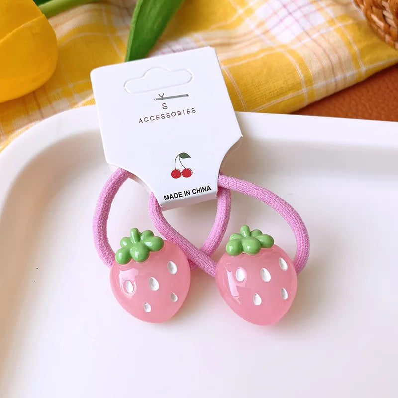 Cute Cartoon Translucent Strawberry Banana Hair Ties Baby High Elastic Soft Ponytail Hair Ropes Kids Hair Accessories