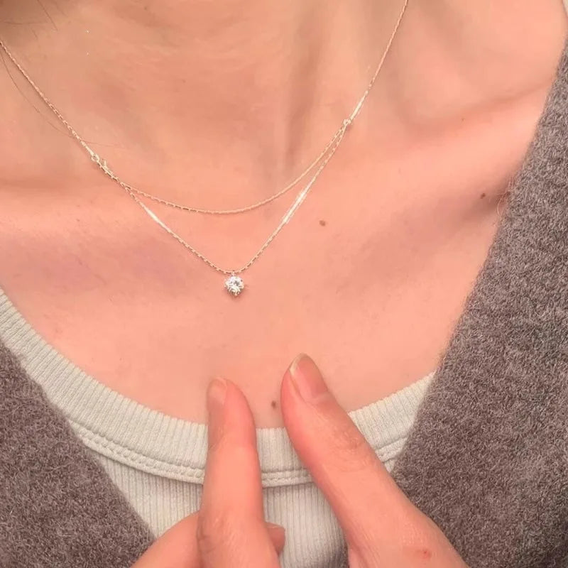 New 925 Sterling Silver Double Necklace Personality Charm Women's Pendant Simple Style Choker Birthday Gift Exquisite Jewelry