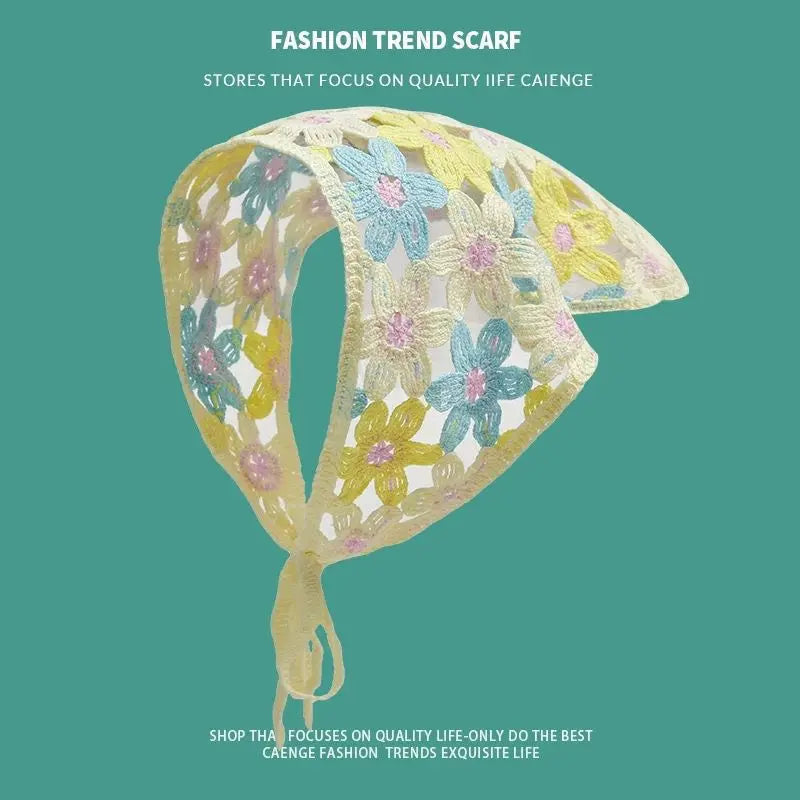 2026 Korean Sweet Cute Handmade Crochet Hollow Triangle Headband Towel Women Literary Photo Hair Scarf