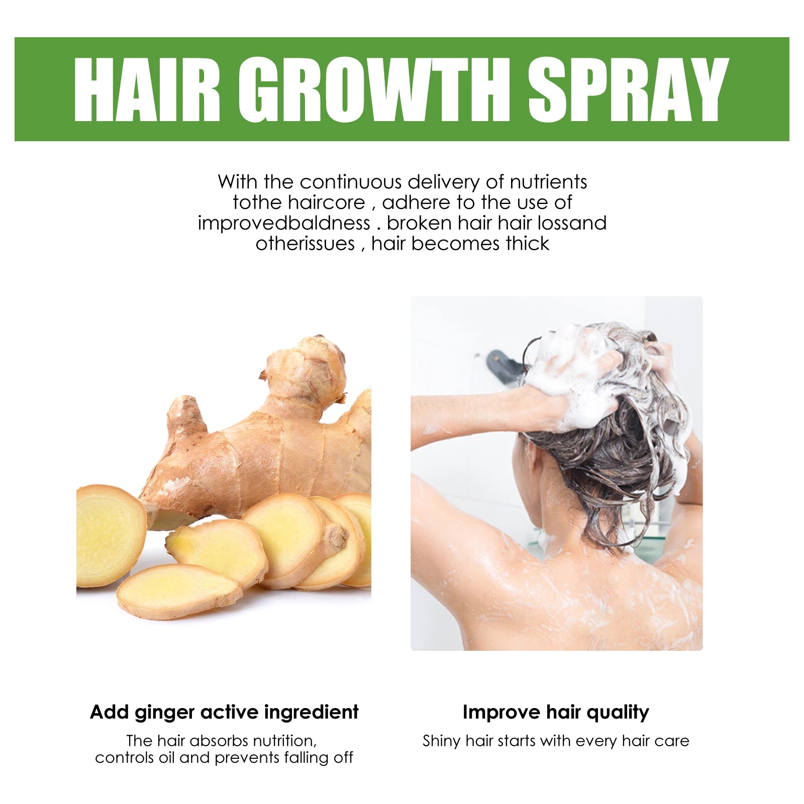 Fast Hair Growth Spray Anti-Baldness Thickening Growing Moisturize Smooth Hair Repair Split Frizz Ginger Scalp Treatment Essence