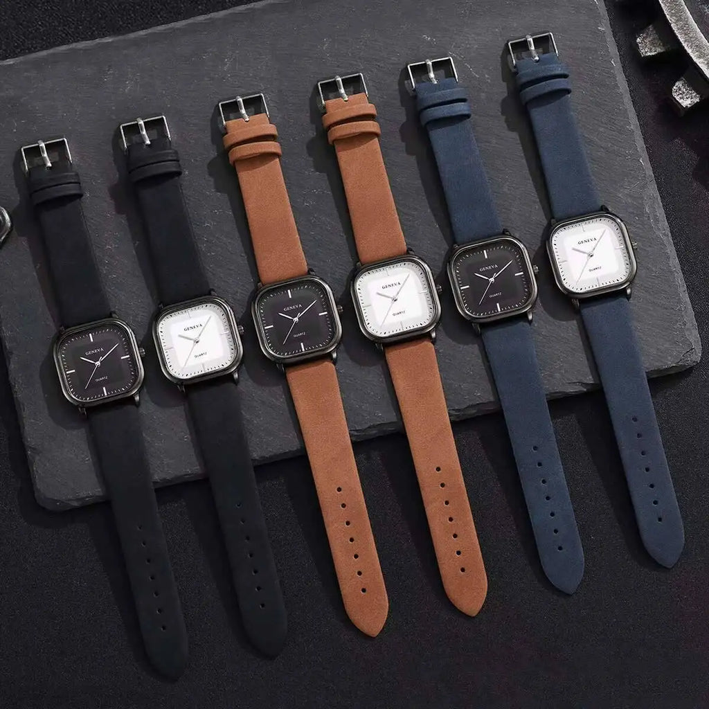 Fashion Square Minimalist Men's Quartz Watch Casual Leather Strap Wristwatch Reloj Hombre（Without Box）