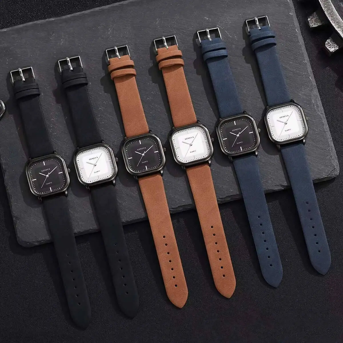Fashion Square Minimalist Men's Quartz Watch Casual Leather Strap Wristwatch Reloj Hombre（Without Box）