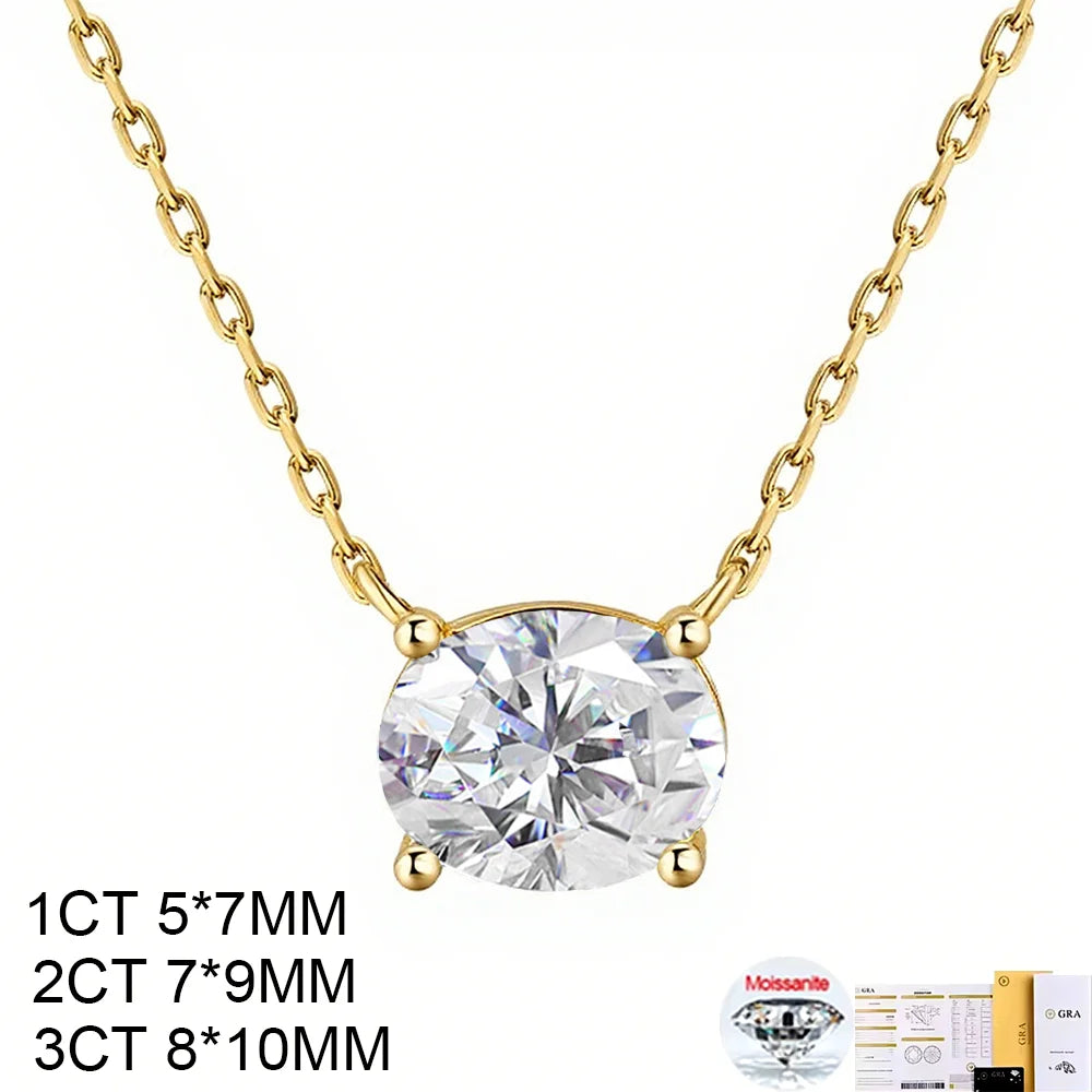 COSYA 1/2/3CT Oval Cut Moissanite Necklace For Women S925 Silver Plated 18K Gold East West Solitaire Diamond Chain Fine Jewelry