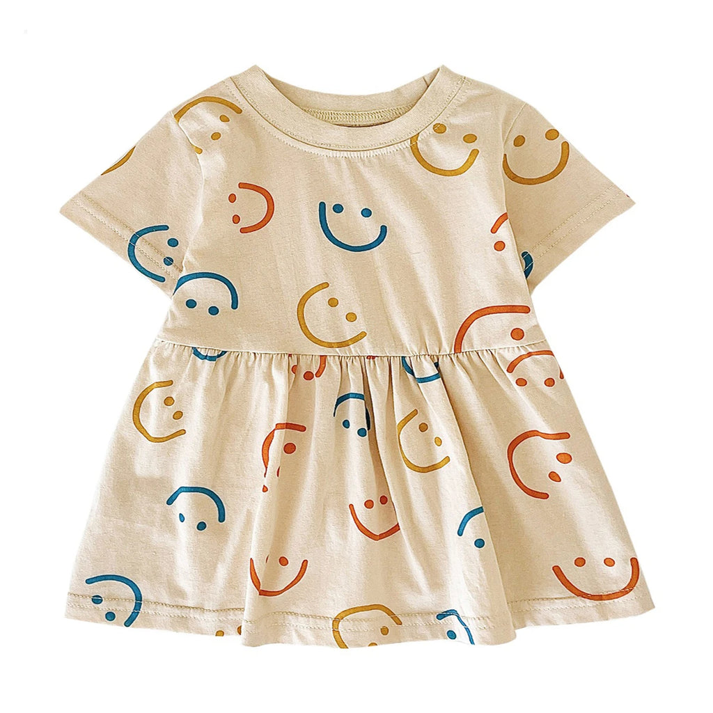 Sanlutoz Short Sleeve Summer Baby Dress Cute Pattern Casual Kids Girls Clothing Dress Cotton