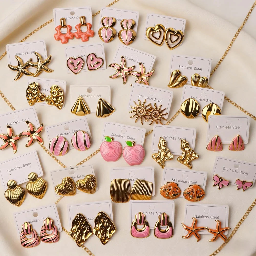 10Pairs/Lot Fashion Elegant Charm Exquisite Geometry Stainless Steel Earrings For Women Mix Style Party Jewelry Accessories Gift