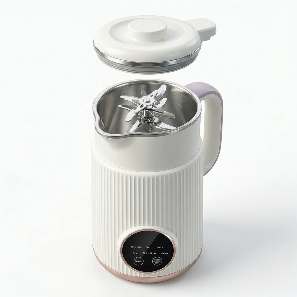 Multifunctional Automatic Soy Milk Maker 0.8L Self Cleaning Nut Milk Blender 12H Timer Delay Start Stainless Steel Inner Jug Mini Fruit Juice Soup Maker