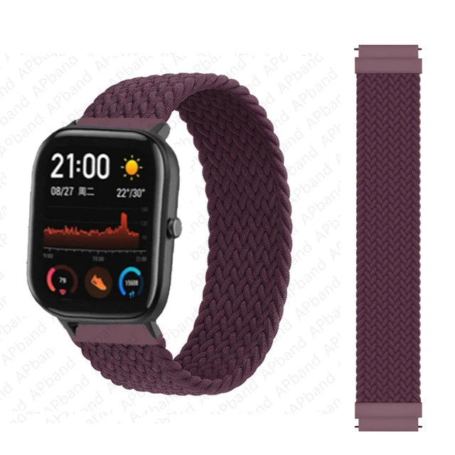 20mm 22mm Watch Straps For Amazfit GTS/4/3/2/2e/GTS2 Mini/GTR 4/3 pro/GTR2/2e/2 Braided solo loop Bracelet Amazfit bip 6 5 band