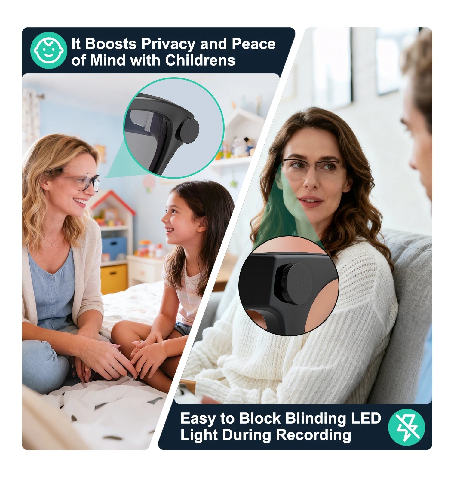 Rotating LED Light Cover Camera Lens Blocker for Smart AI Glasses,Privacy Slide Cap Cover, Safe Sunglasses Protector Accessory