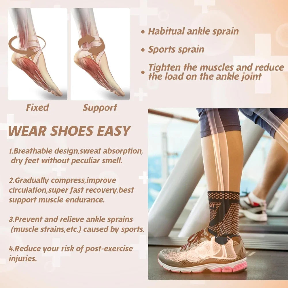 1PCS/2PCS Copper Ankle Brace Compression Sleeve for Women Men,Foot Arch Support Sock for Pain Relief,Plantar Fasciitis,Sports