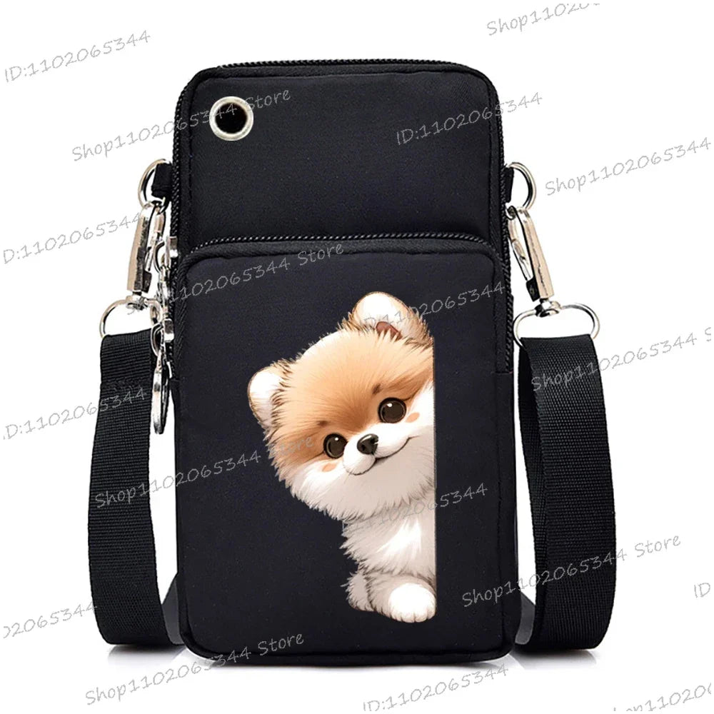 New Mobile Phone Bag Funny Anime Dog Print Shoulder Messenger Bag Women Men Coin Purse Handbag Animal Lover Small Crossbody Bag