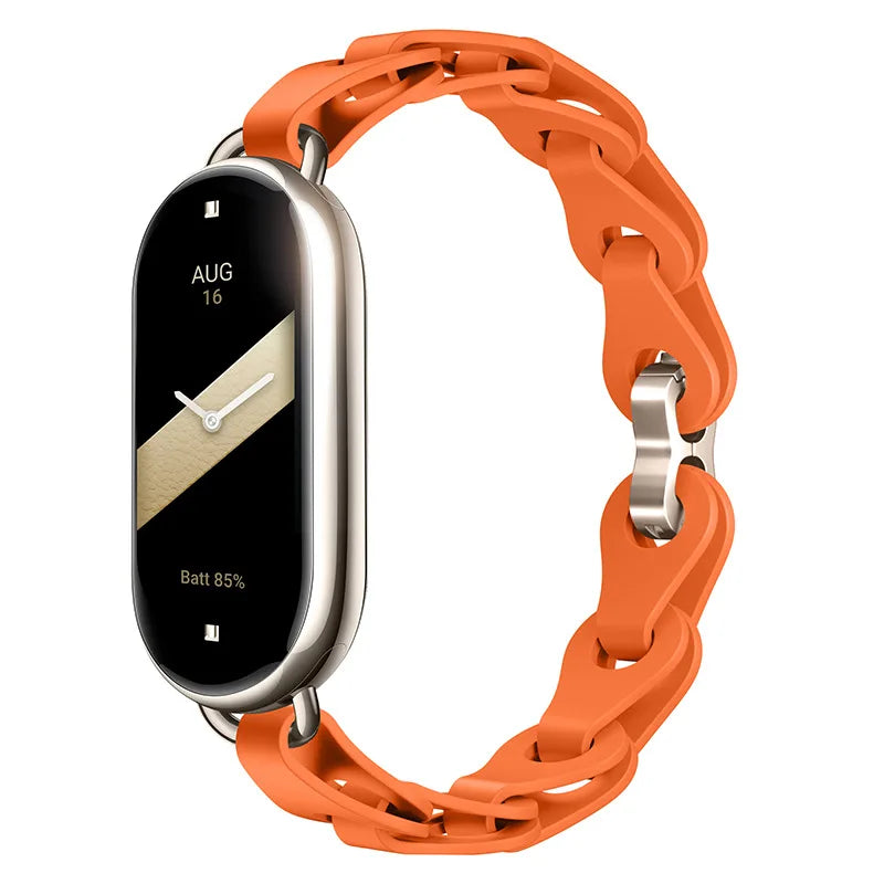 Rubber Strap for Xiaomi Mi Band 9 Stainless Steel Buckle Bracelet for Miband 8 NFC Fashion Lady Style Replacement Silicone Band