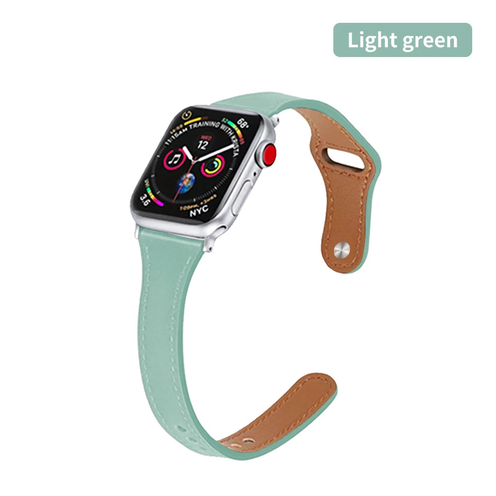 Slim Leather Strap for Apple Watch Band Ultra 49mm 8 41mm 45mm 7 SE 654321 44mm Women Bracelet Loop for iwatch series 42mm 40mm