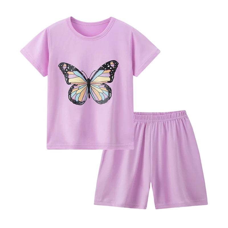 2 Pcs Summer Children's Fun Printed Shorts Short Sleeve Suit Boy Colorful Dinosaur Top Girl Sweet And Lovely Elastic Waist Short