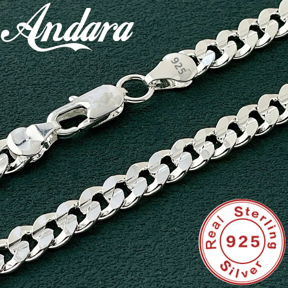 Original 925 Sterling Silver 7MM Cuban Necklace Men Women Wedding Fine Jewelry Accessories Party Gift