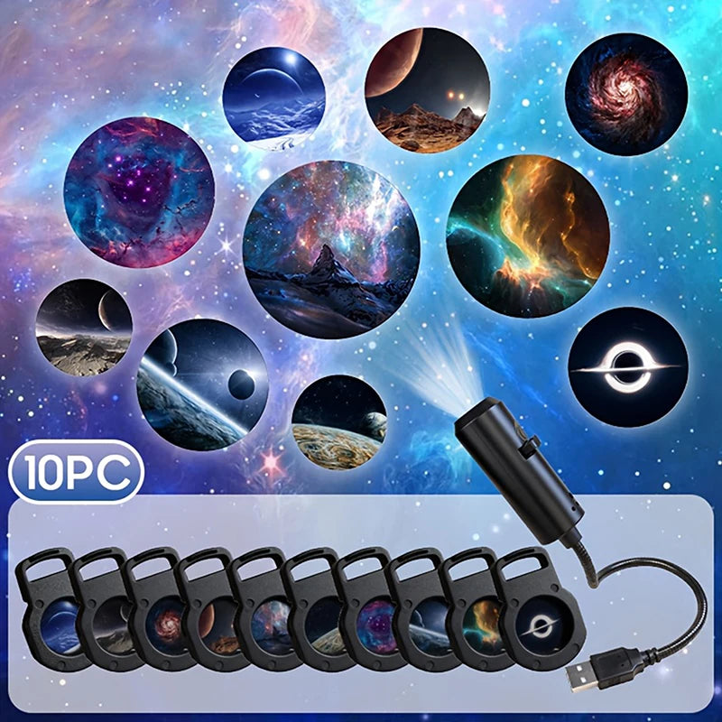 1 Light+10 Pictures Change LED Galaxy Projector, Starry Sky Lighting Night Light LED Galaxy Projection Light