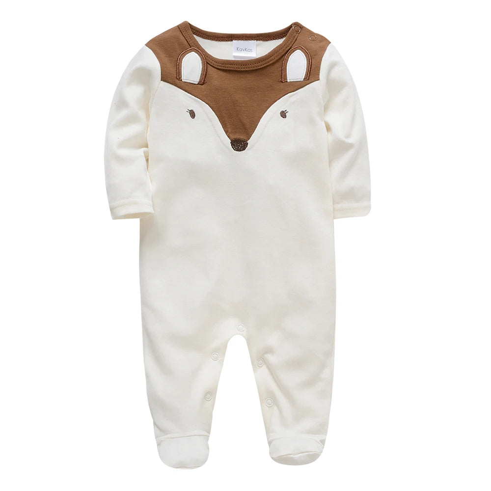 KAVKAS Baby Clothing Girls Pink Romper Cartoon Kids Pajamas Long Sleeve Jumpsuit Bebe Playsuit Girls Clothes  0`12 Monthes
