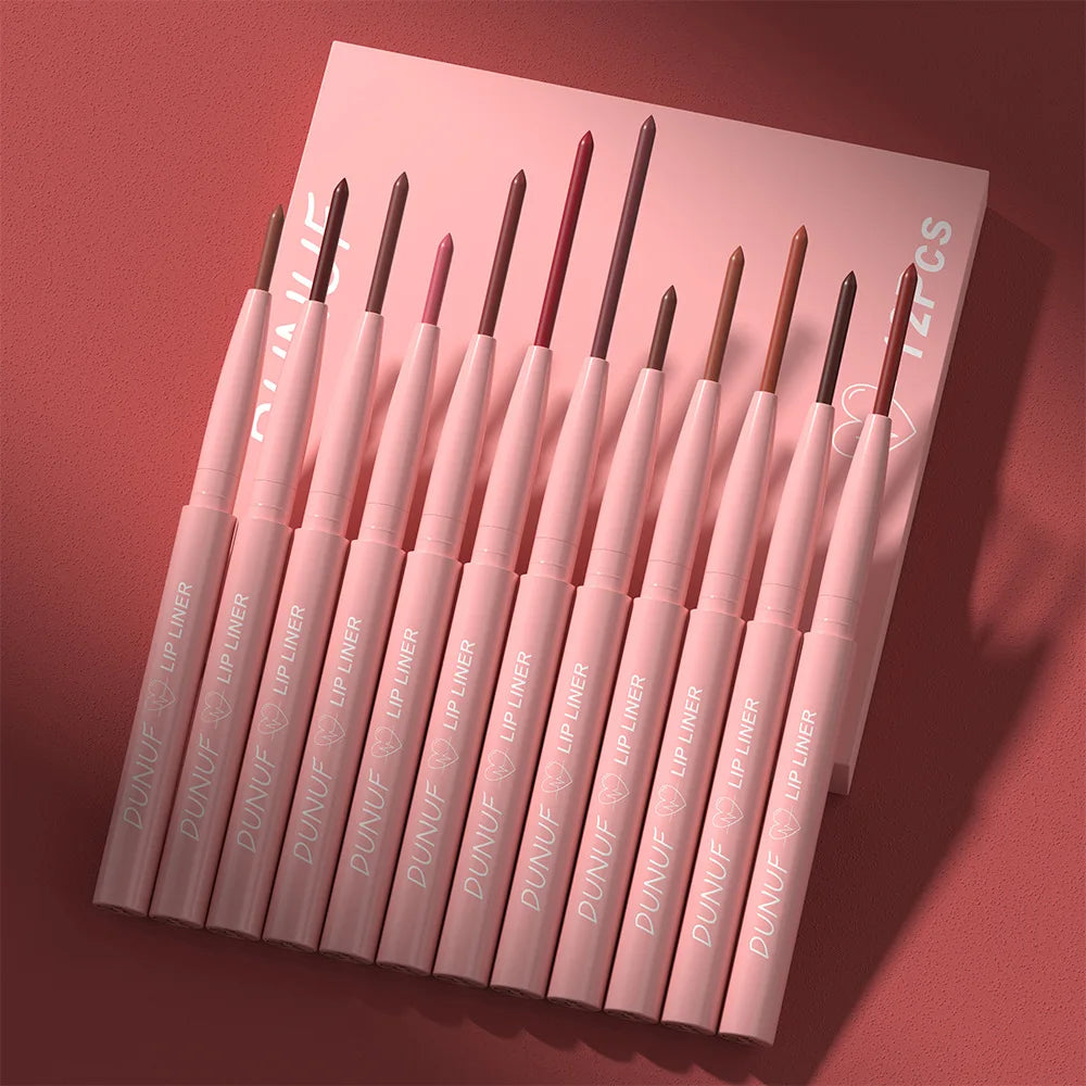 12PCS Matte Lipliner Waterproof, Durable, Easy To Color, Not Easy To Take Off Makeup, Lip Makeup Suitable For Girls' Holiday Gif