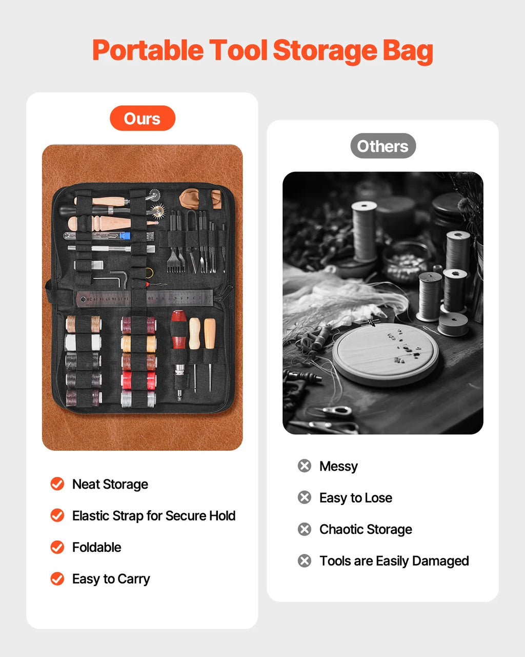 SucceBuy 38/59/61/72/92PCs Leather Working Tools Kit Leather Craft Tools Storage Bag Engraving Punching Sewing Stamping Tools