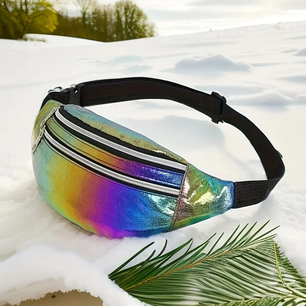 DX Holographic Fanny Pack Hologram Waist Bag Laser Beach Travel Banana Hip Bum Zip Waist Bags Women Belt Bag For Girls