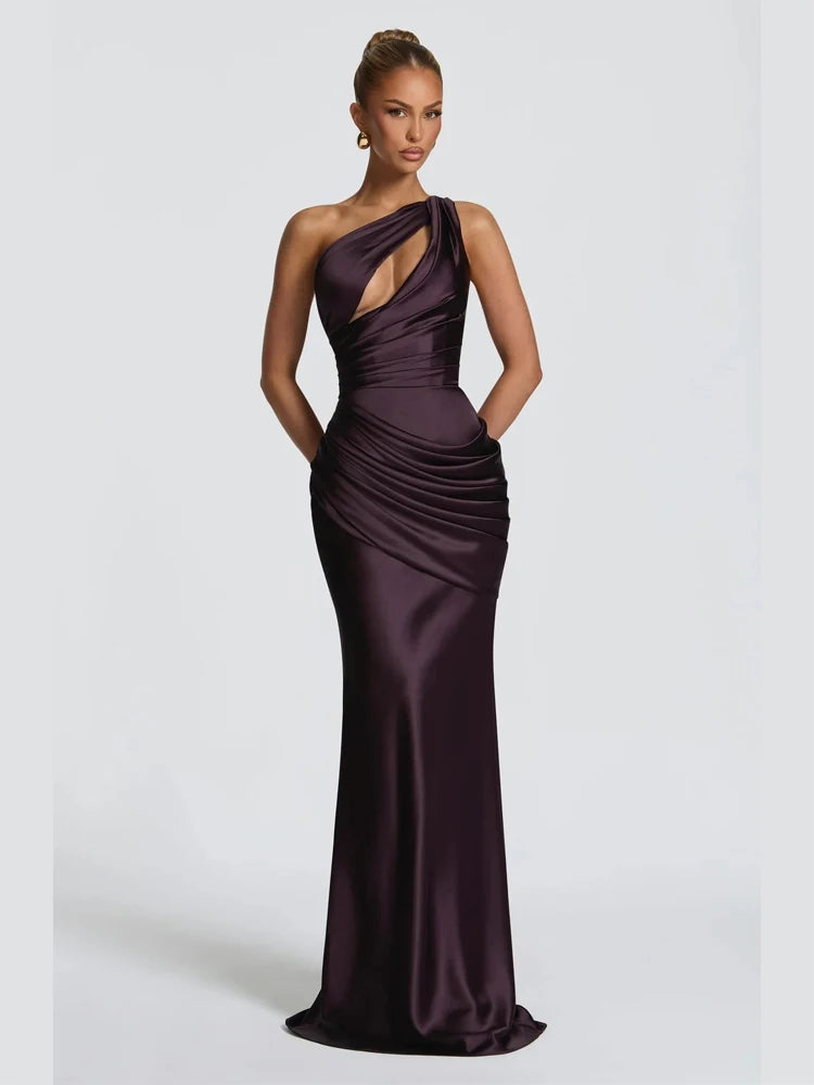 Women Fashion Solid Pleated Halter Dress Waist-cinching Sleeveless Backless Split Maxi Dresses 2026 Sexy Summer Lady Party Gowns