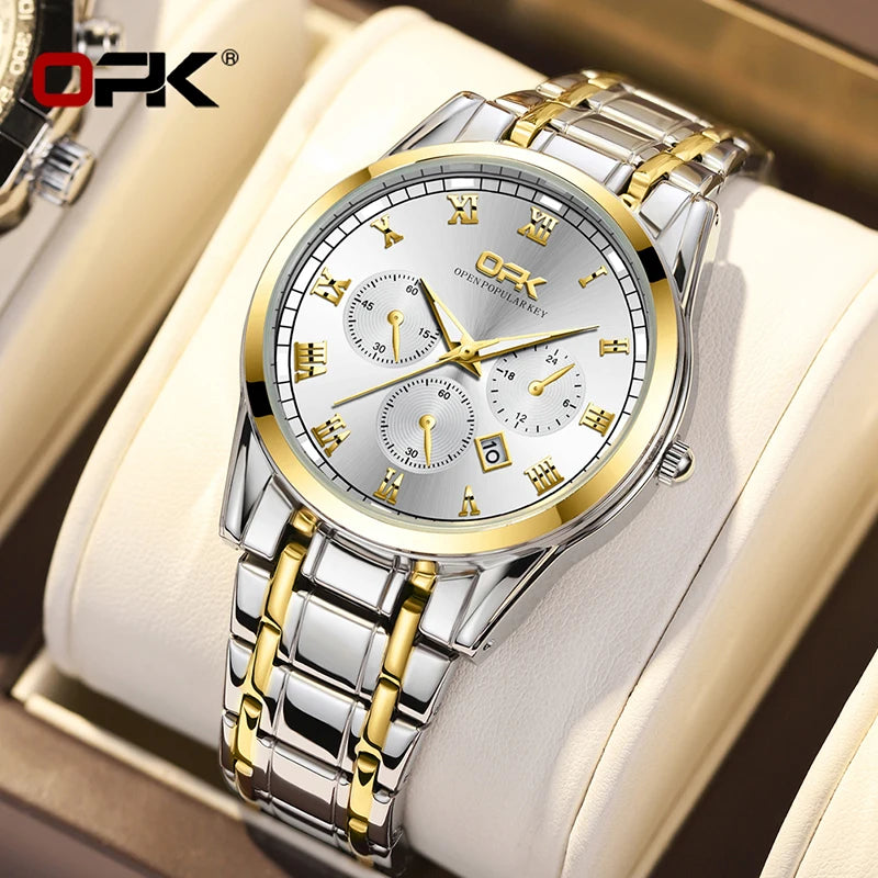 OPK Brand Steel Belt Dual Calendar MEN'S Quartz Watch 8119