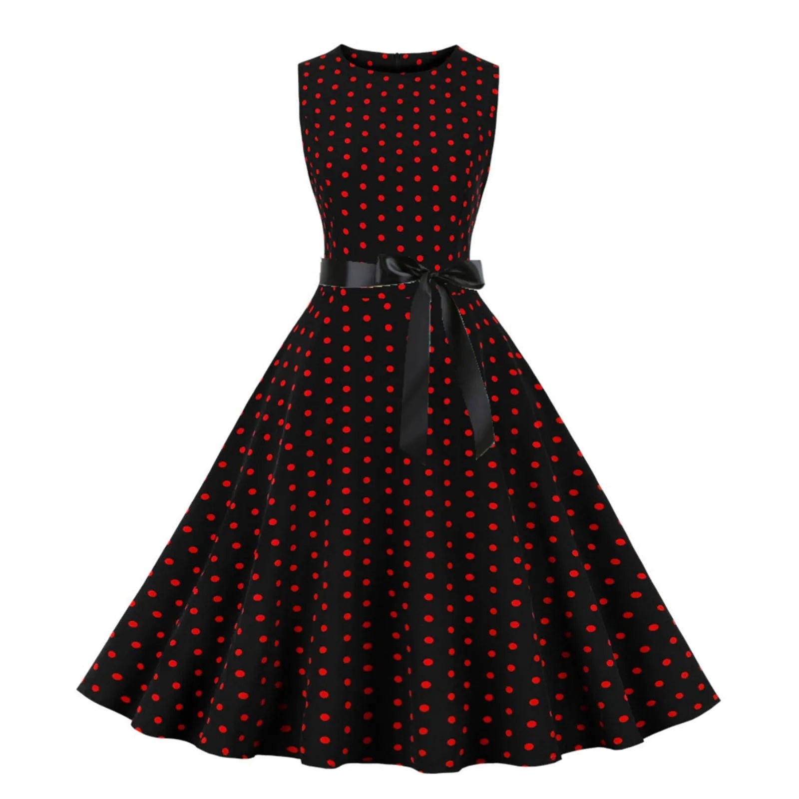 Vintage 1950s Retro Pleated Dress Short Sleeve Polka Dot Print Dress For Women Elegant Evening Party Gown Prom Swing Dresses