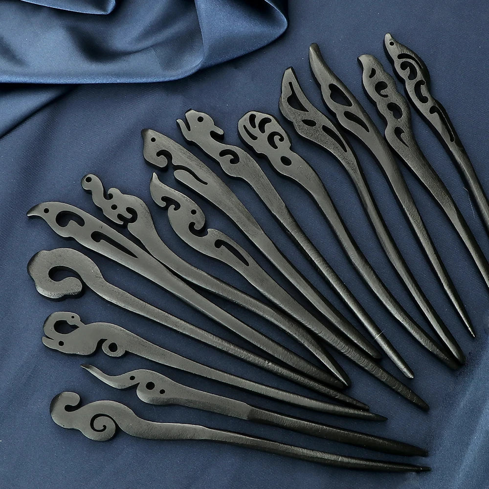 Chinese Royal Wooden Hair Clips Hair Stick Women Simple Carved Wood Hairpins Girl Exquisite Hair Style Accessories Headwear Gift