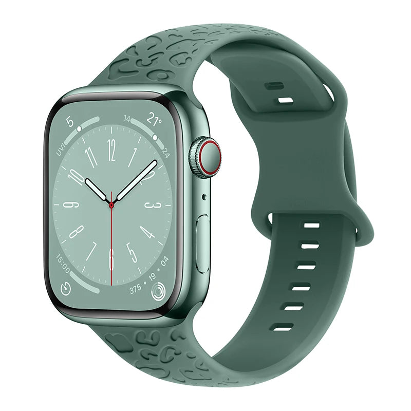 Engraved Band for Apple Watch 44MM 49mm 40mm 41 45mm 38/42mm Leopard Silicone Sport Strap for IWatch Series Ultra 8 7 6 SE 5 4 3