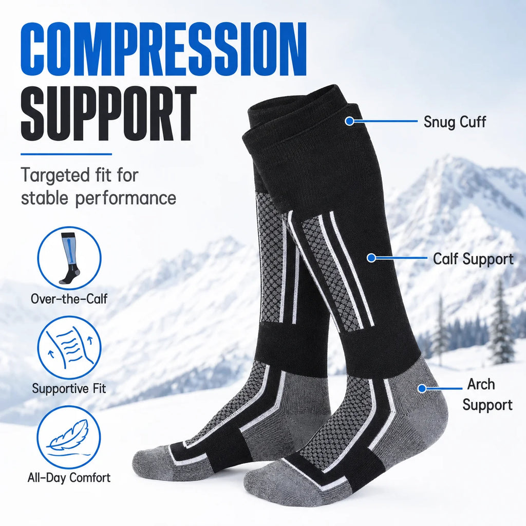 Winter Thermal Compression Ski Socks Over The Calf Warm Breathable Cushioned Sports Socks for Hiking Running Skiing Snowboarding