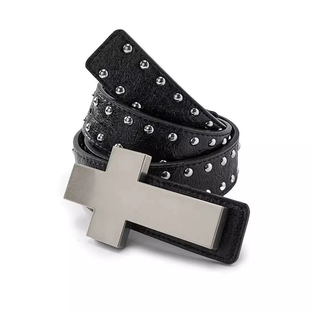 Punk Cross Belt for Men Women, Y2K Gothic Rivet Studded Belt, Hip Hop Streetwear Waist Belt for Jeans