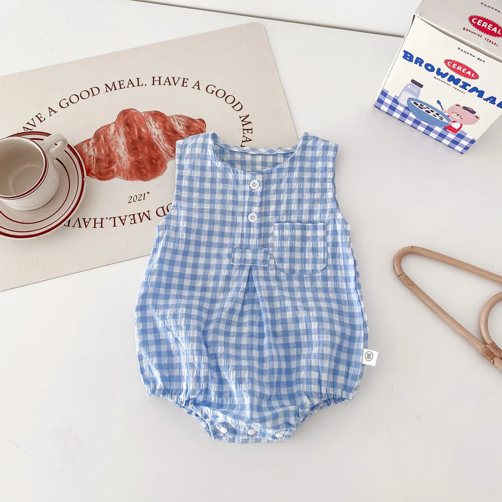 2024 Summer New in Kids Baby Girls Boys Cute Clothing Infant Toddler Plaid Sleeveless Cotton Jumpsuits Newborn Bodysuits 0-24M