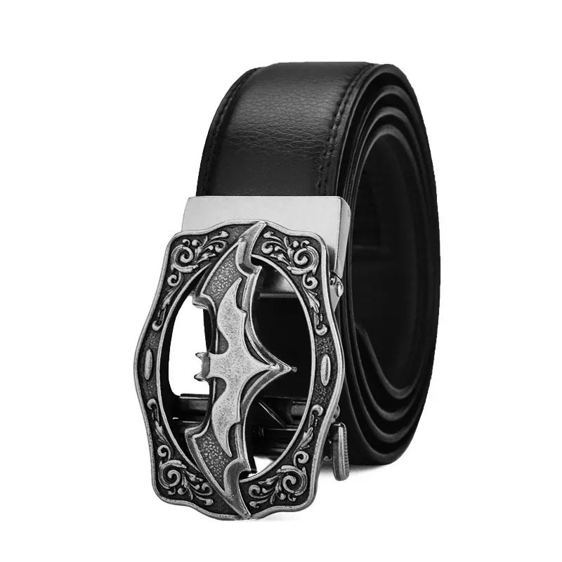 Vintage Bat Silver Gold Automatic Buckle Belt for Men Genuine Leather Plus Size Big 120 130 140 150 160 170cm Brown Black Belts