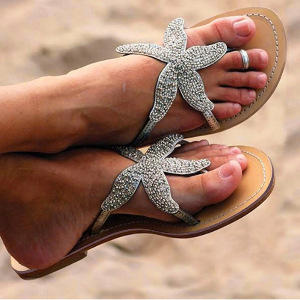 2025 Summer Women'S Fashion Slippers Retro Five Pointed Star Clip Toe Flat Bottom Casual Beach Sandals For Bridal Party Wedding