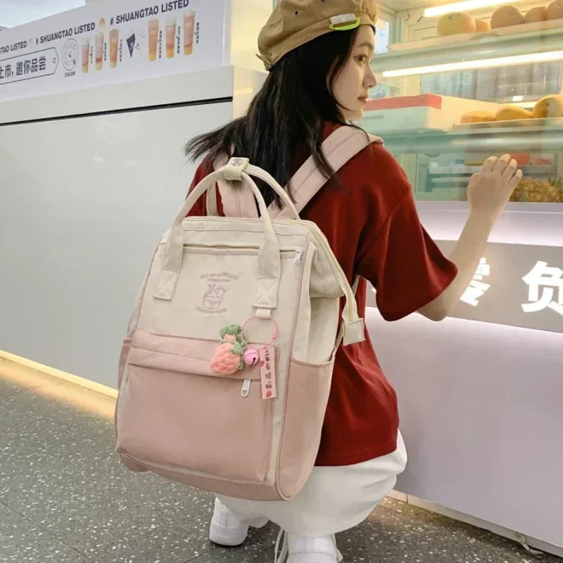 Japan Trend Color Matching Waterproof Backpack Leisure Travel Bagfor Women and Girls Large Capacity Sports Weekend Trip Sportbag
