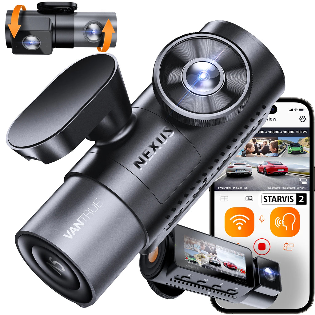 Vantrue N5 DashCam 4 Channel WiFi 360° All Sides 2.7K+1080P*3 GPS Tracking  Smart Voice Control Rotatable Camera Car accessories
