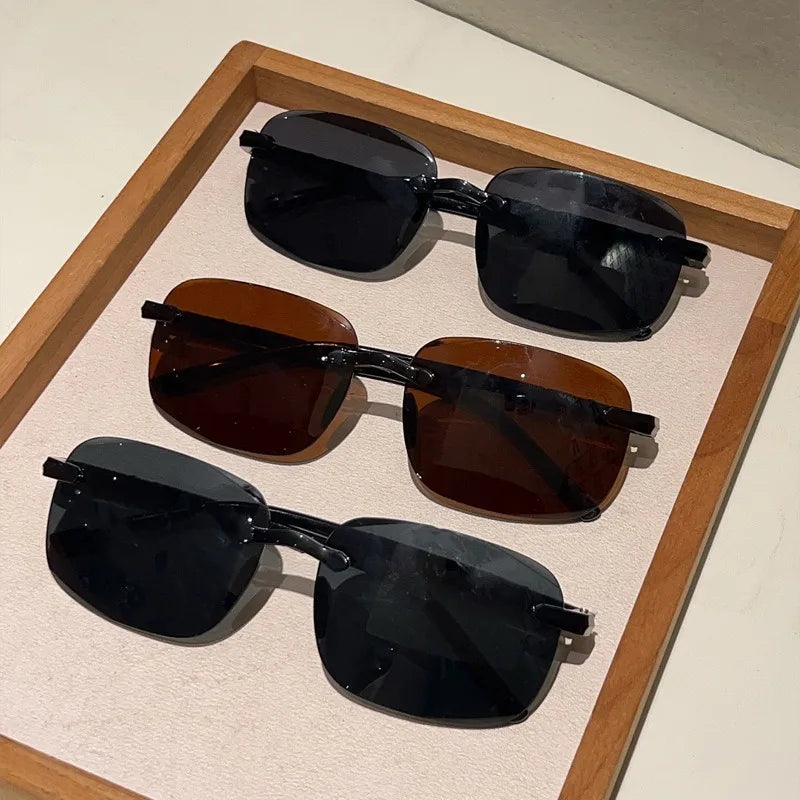 Fashion Pilot Sunglasses Men Luxury Brand Vintage Rimless Sun Glasses Flexible Frame Lightweight Eyewear Shades UV400