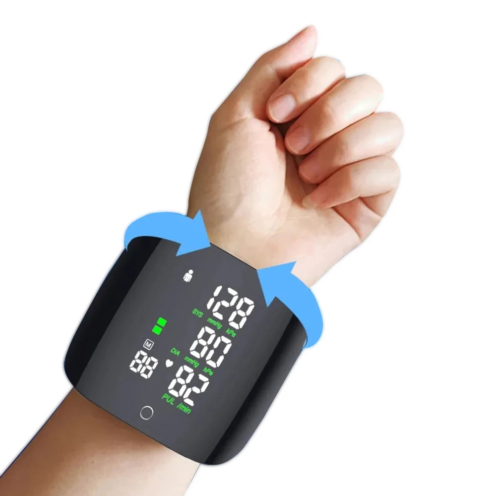 Wrist Type Blood Pressure Monitor LED Display Fast Measurement Digital Tensiometer BP Tonometer Heart Rate USB Rechargeable