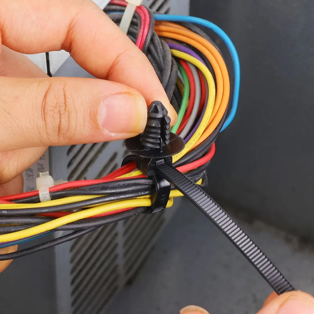 Nylon Self Locking Zip Tie Car Engine Bay Wiring Loom Retainer Clip Screw Mount Fastener Universal Automotive Wire Management