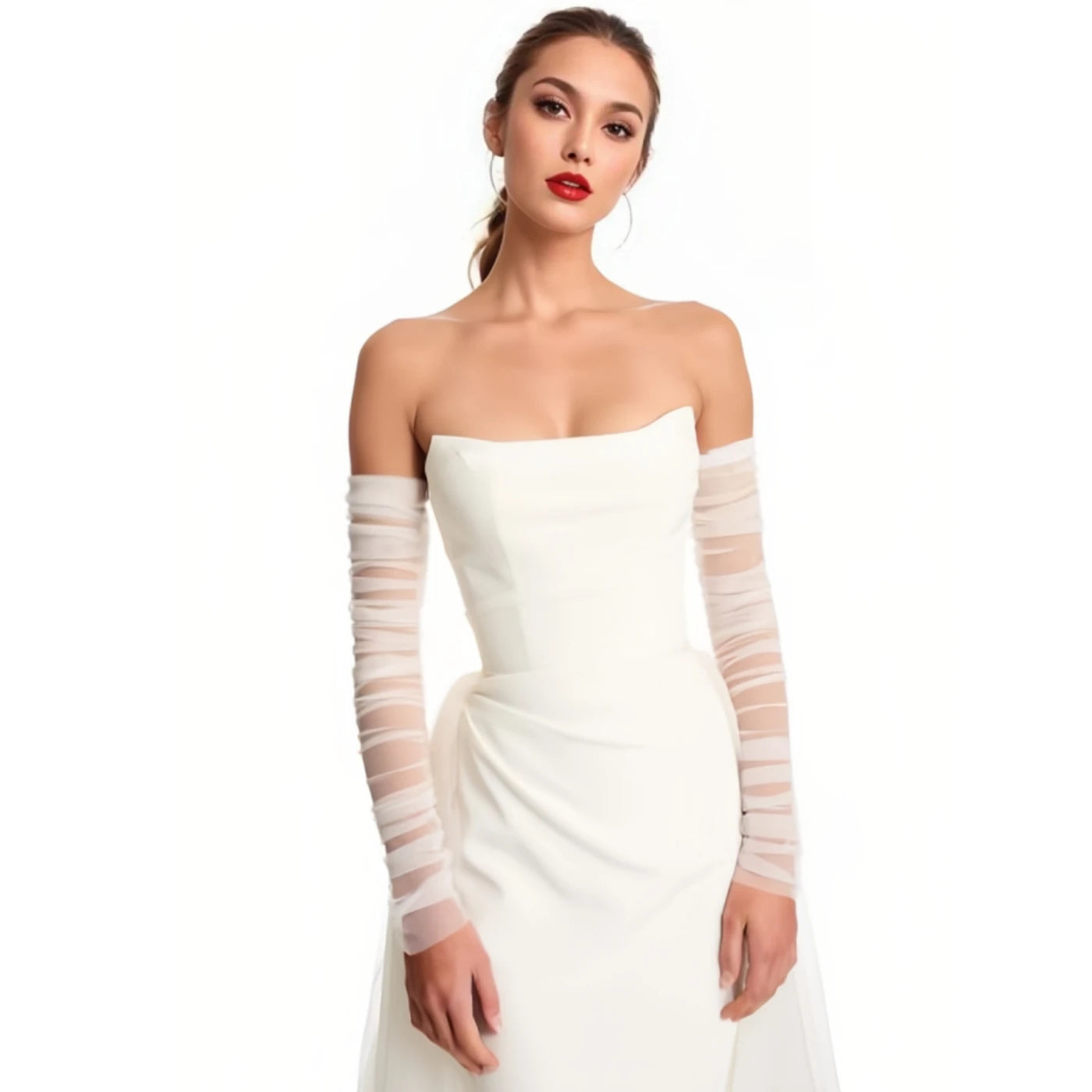 20A Wedding Dress Sleeves Attachment Accessory Women's Arm Sleeves Bridal Gloves Removable Bolero Soft Tulle Accessories Black