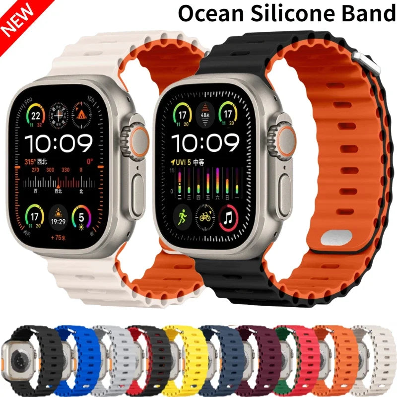 Ocean Strap For Apple Watch Ultra 3/2 Band 49mm 11 10 9 8 7 46mm 45mm 41mm Silicone Bracelet Belt iWatch 6 5 4 SE 44mm 42mm band