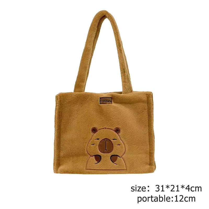 Kawaii Capybara Plush Backpack for Women Versatile Cartoon Funny Capibala Crossbody Bag aLrge Capacity Tote Bag