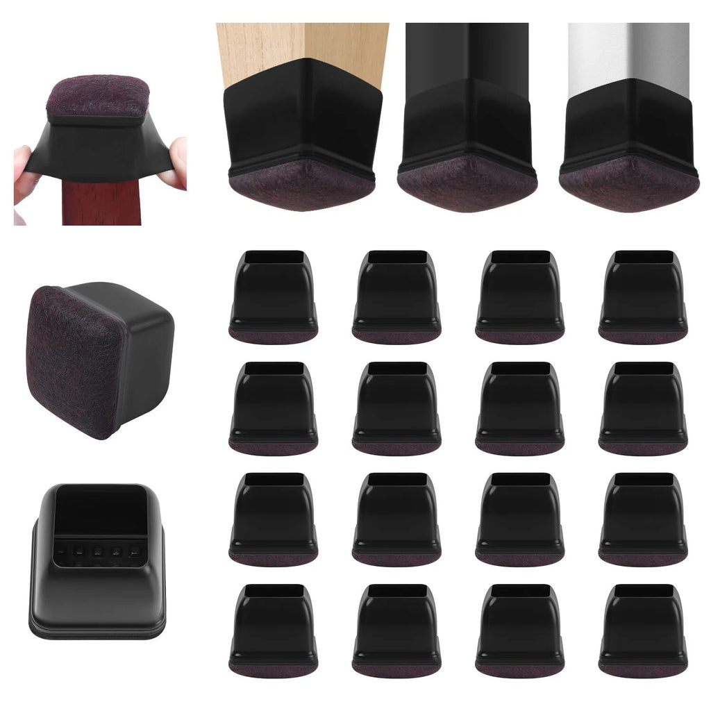 16PCS Black Silicone Chair Leg Floor Protectors with Wrapped Felt Bar Stool Chair Leg Caps Furniture Leg Feet Protection Cover