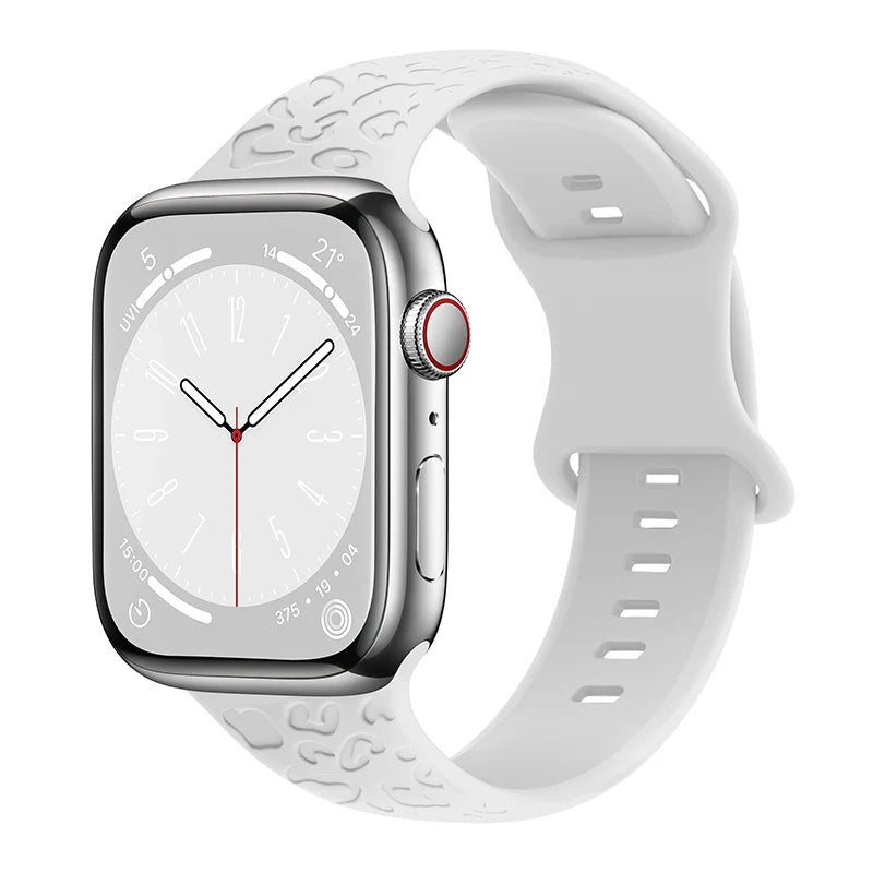 Engraved Band for Apple Watch 44MM 49mm 40mm 41 45mm 38/42mm Leopard Silicone Sport Strap for IWatch Series Ultra 8 7 6 SE 5 4 3