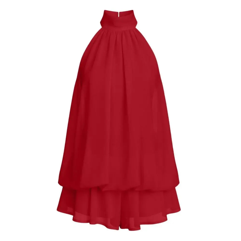 New Halter Tie Party Dress Backless Chiffon Going Out Dresses Sleeveless Ruffle Brunch Outfits for Women
