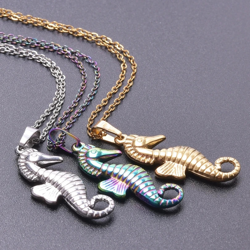 1Pc Stainless Steel Summer Sea Animal Aesthetic Women Grunge Necklaces Cute Ocean Hippocampus Seahorse Pendant Collares Jewelry