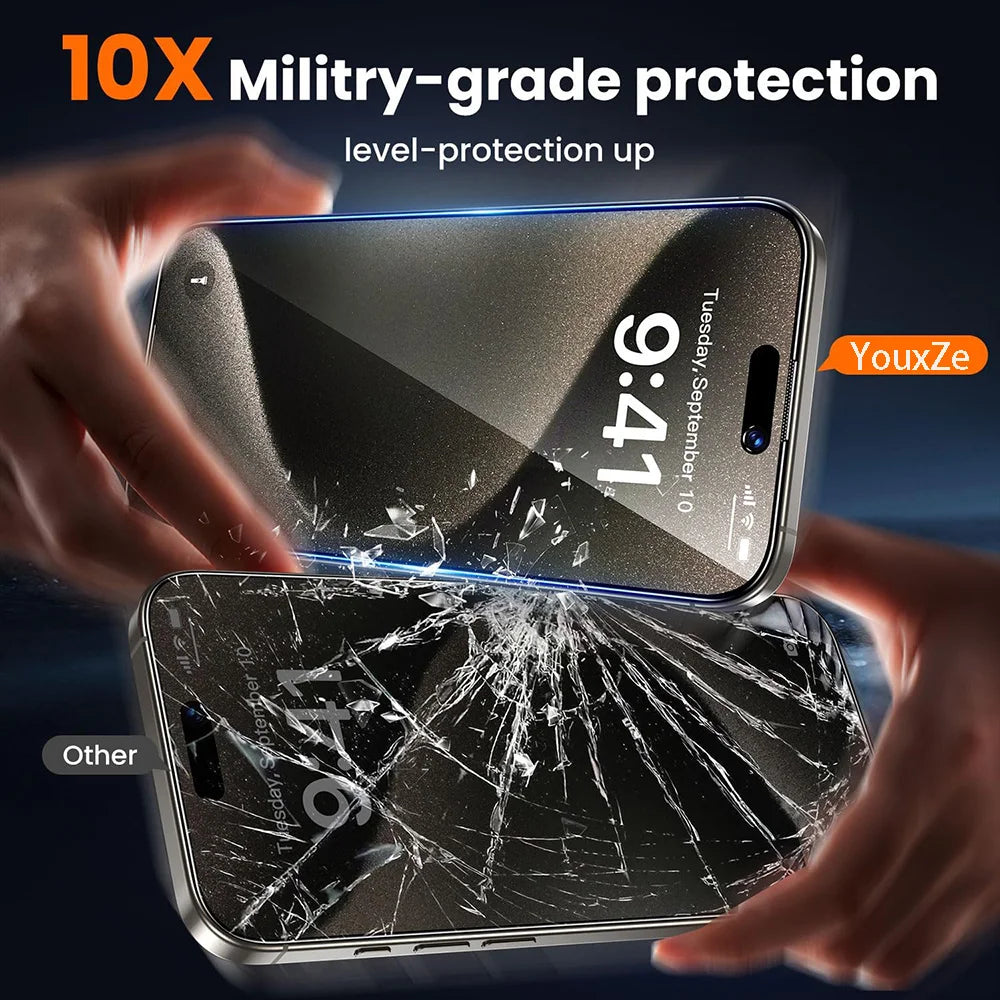 4Pcs Anti Spy Tempered Glass For iPhone 17 16 15 14 13 12 11 Pro Max XS XR Privacy Screen Protector Full Cover Case Friendly 9H